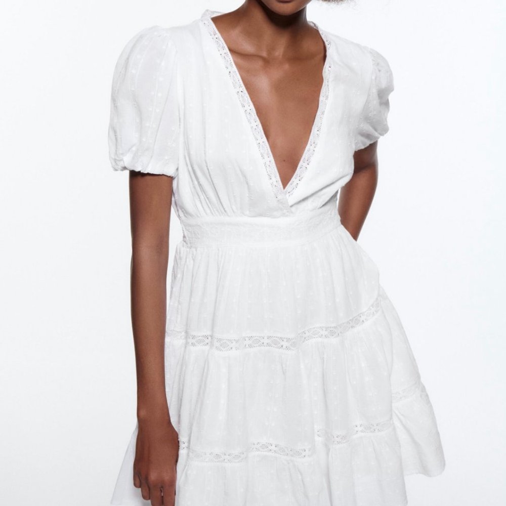 Zara | NWOT White Mini Dress Size L